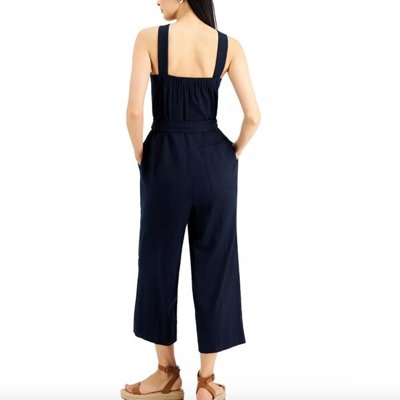 NEW INC Linen Jumpsuit in Navy Blue - Picture 6 of 11